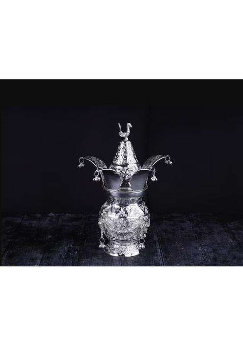 Happy BORN Silver Polish Kalash Pot with Geraman Coconut and Banana Leaves Set of 3