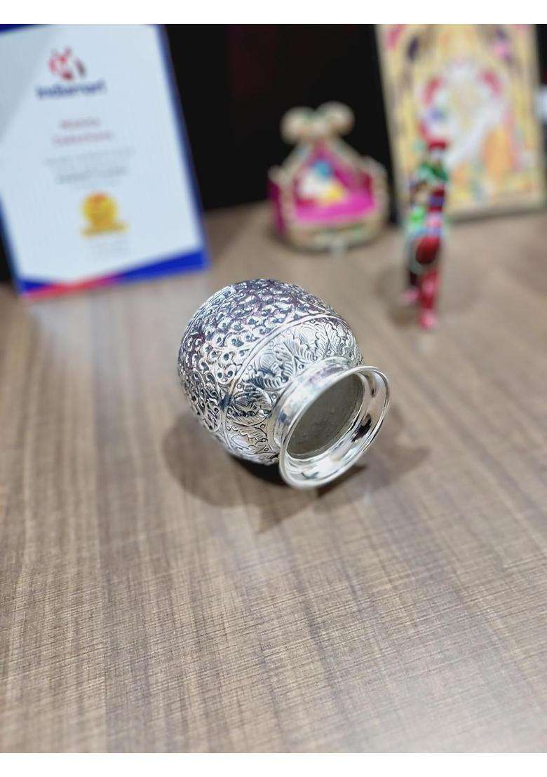 Mishita Collections German Silver Traditional Nakashi Pooja Kalash or Karwachauth Lota for Home and Festival - Indya