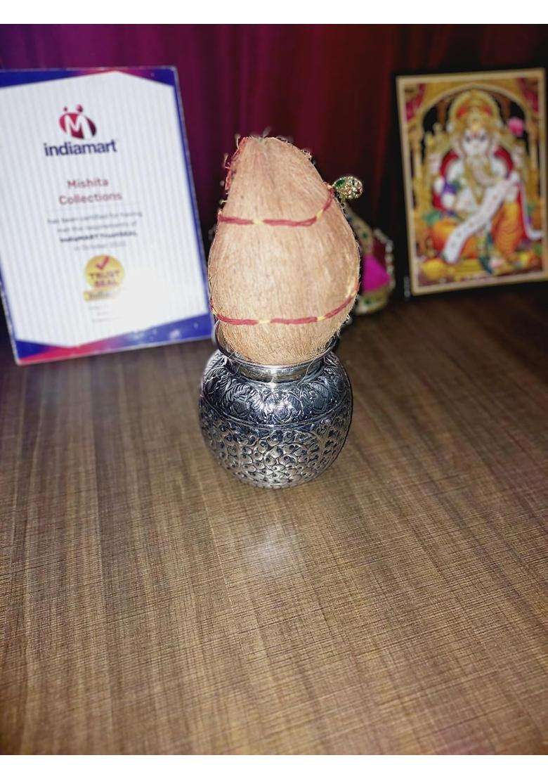 Mishita Collections German Silver Traditional Nakashi Pooja Kalash or Karwachauth Lota for Home and Festival - Indya