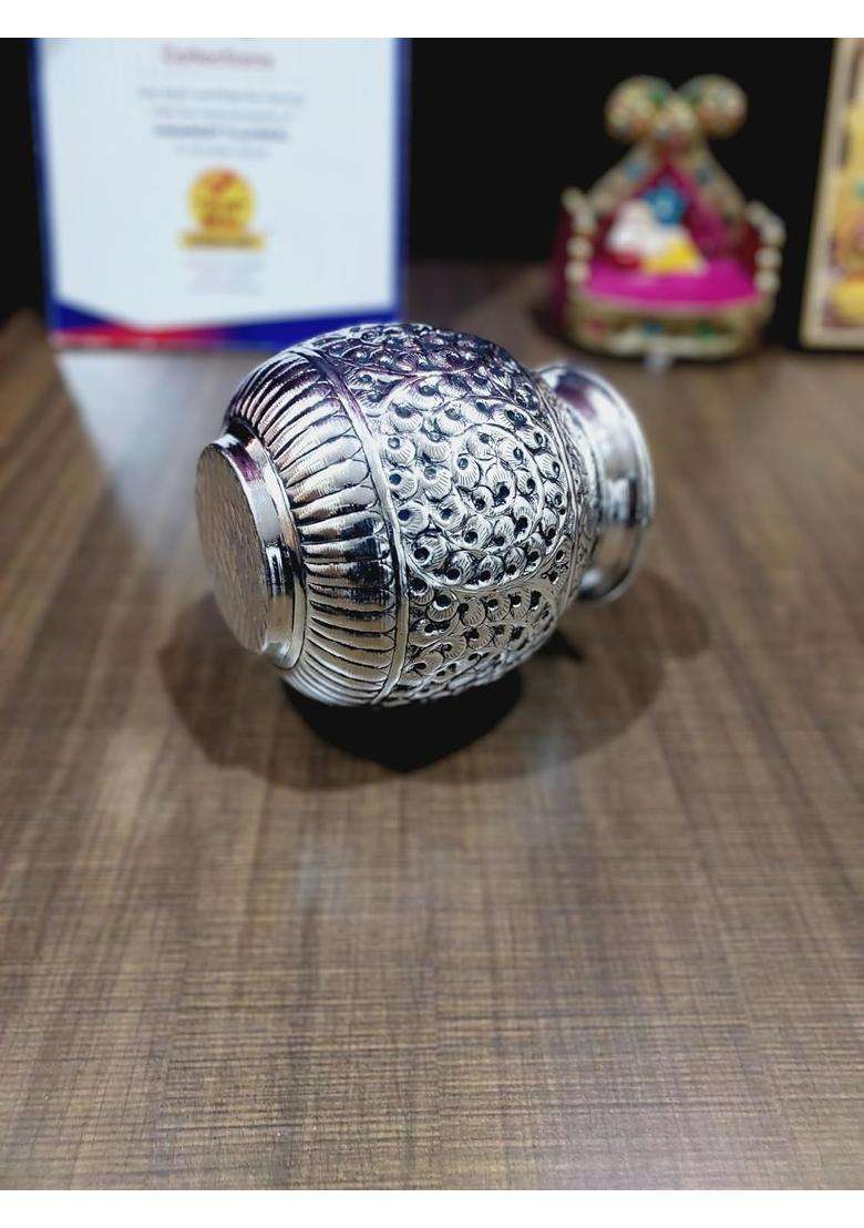Mishita Collections German Silver Traditional Nakashi Pooja Kalash or Karwachauth Lota for Home and Festival - Indya