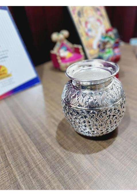 Mishita Collections German Silver Traditional Nakashi Pooja Kalash or Karwachauth Lota for Home and Festival