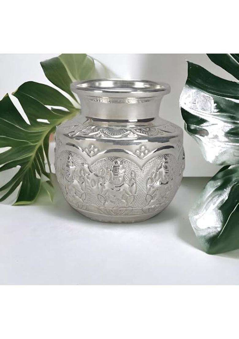 Pure German Silver Ashtalakshmi Kalash Pooja Decor German Silverl Ashtalakshmi Kalash 13 X 15 X 25 Cms - Indya