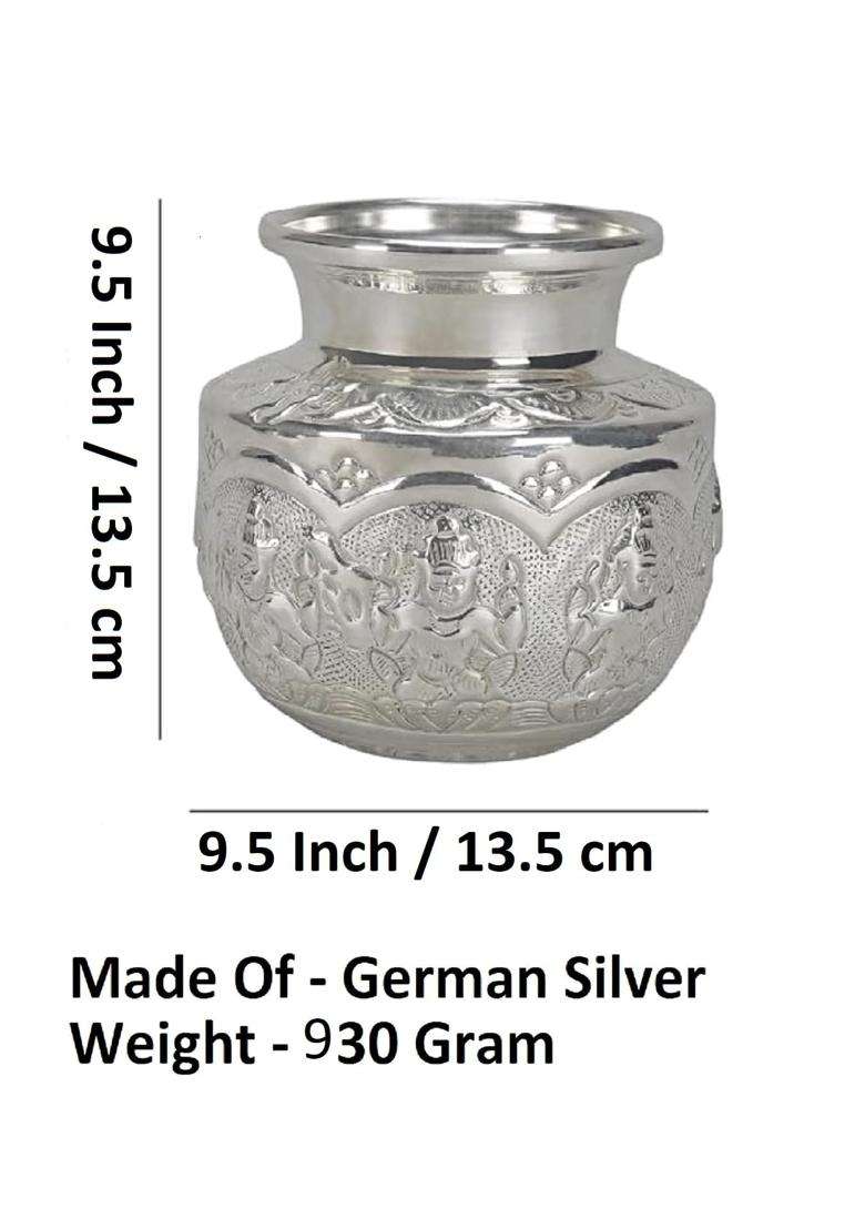 Pure German Silver Ashtalakshmi Kalash Pooja Decor German Silverl Ashtalakshmi Kalash 13 X 15 X 25 Cms - Indya