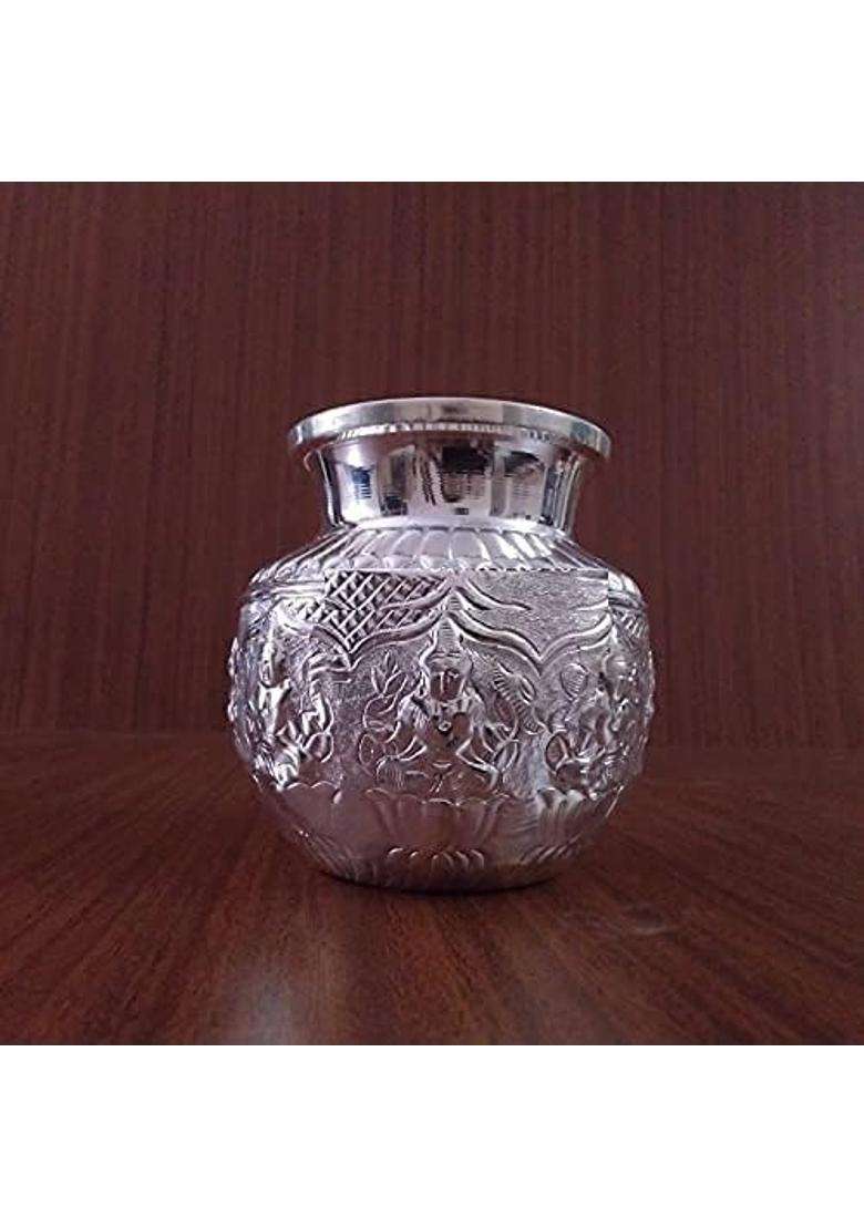 Pure German Silver Ashtalakshmi Kalash Pooja Decor German Silverl Ashtalakshmi Kalash 13 X 15 X 25 Cms - Indya
