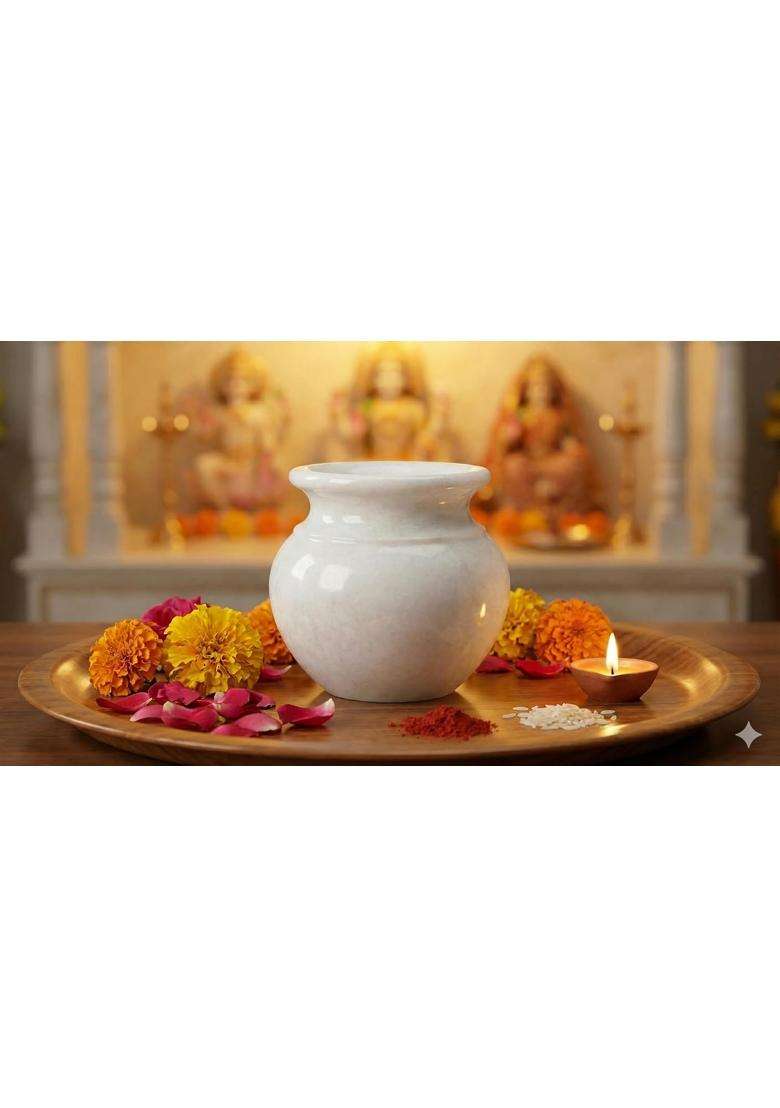 Marble White Lota Chambu Kalash Traditional Heavy Water Pot for Pooja and Rituals - Indya