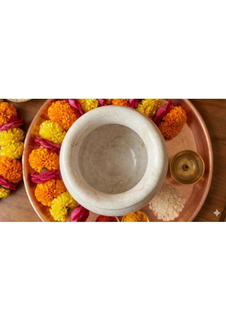 Marble White Lota Chambu Kalash Traditional Heavy Water Pot for Pooja and Rituals - Indya