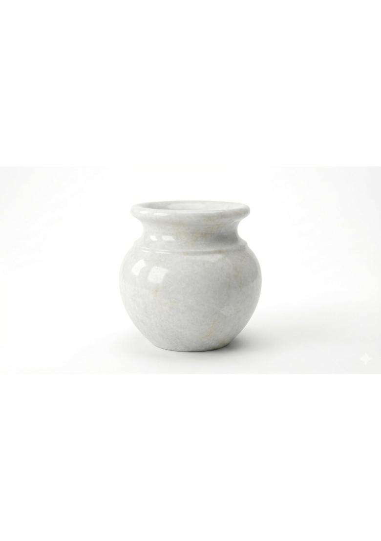 Marble White Lota Chambu Kalash Traditional Heavy Water Pot for Pooja and Rituals - Indya