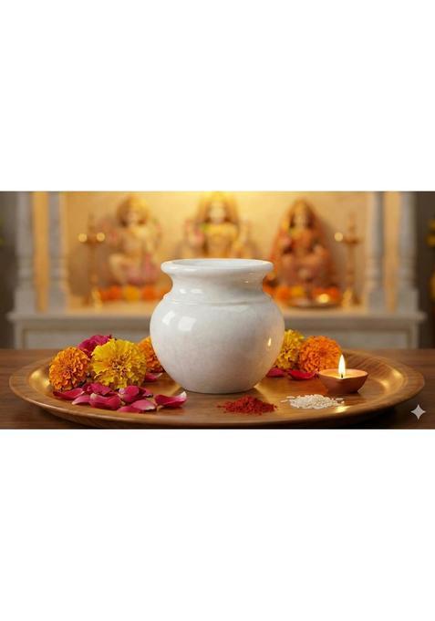 Marble White Lota Chambu Kalash Traditional Heavy Water Pot for Pooja and Rituals