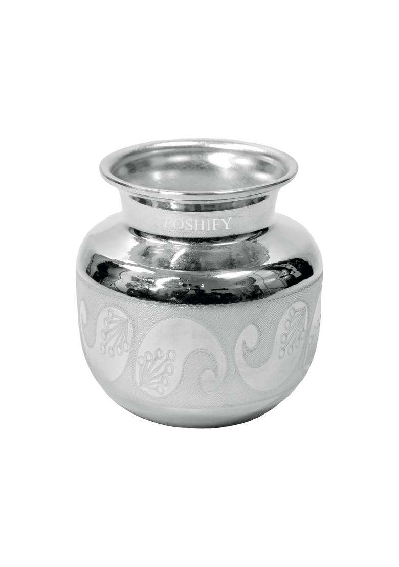 Poshify Exquisite German Silver Chombu Kalash Home Decor Meditation Yoga Indian Traditional Decor Silverware - Indya