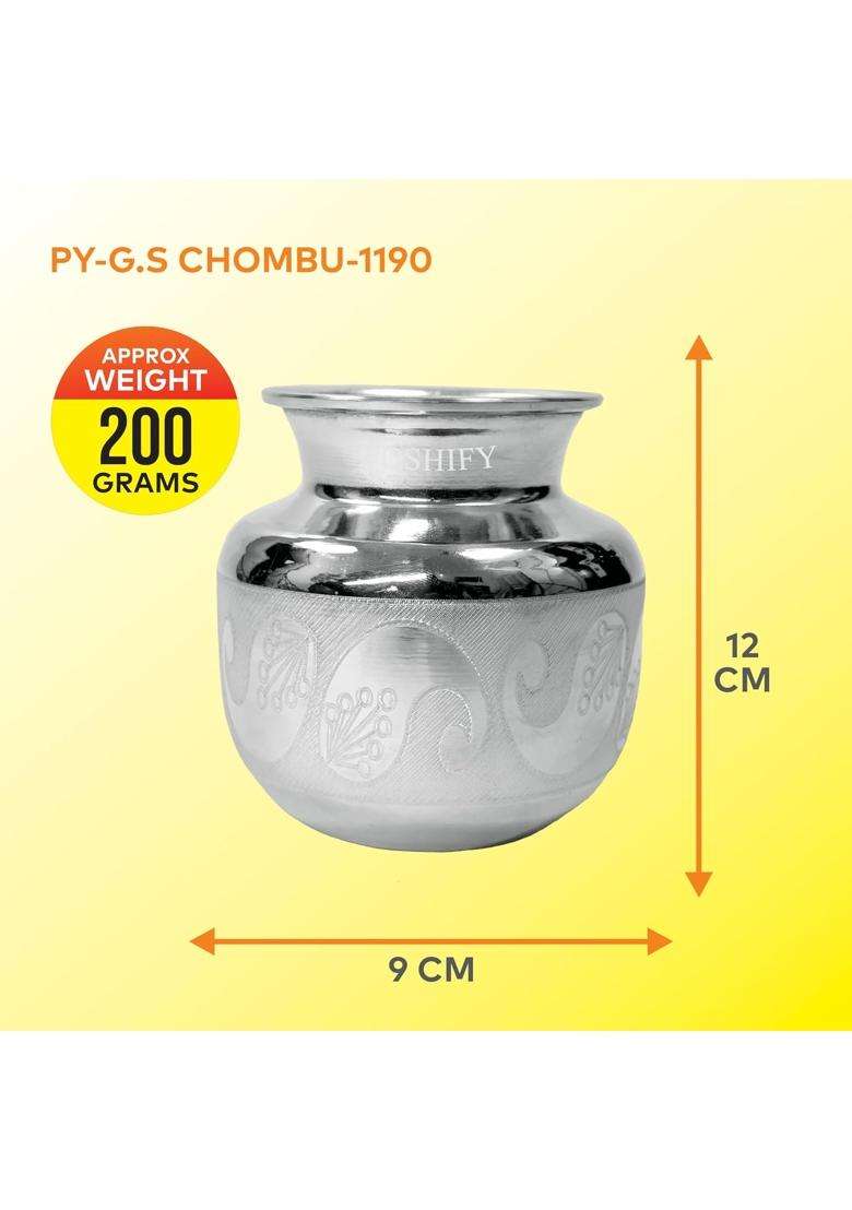 Poshify Exquisite German Silver Chombu Kalash Home Decor Meditation Yoga Indian Traditional Decor Silverware - Indya