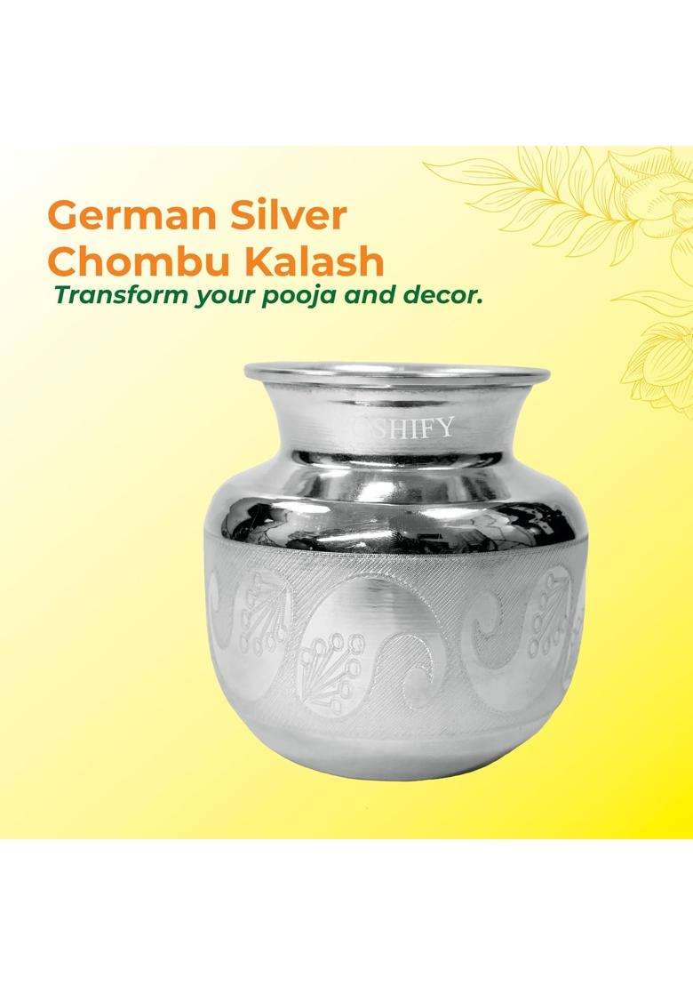 Poshify Exquisite German Silver Chombu Kalash Home Decor Meditation Yoga Indian Traditional Decor Silverware - Indya