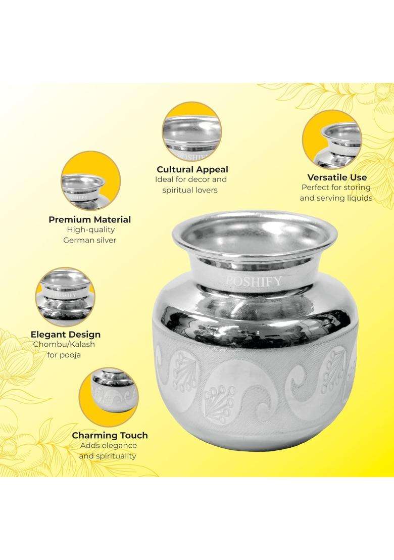 Poshify Exquisite German Silver Chombu Kalash Home Decor Meditation Yoga Indian Traditional Decor Silverware - Indya