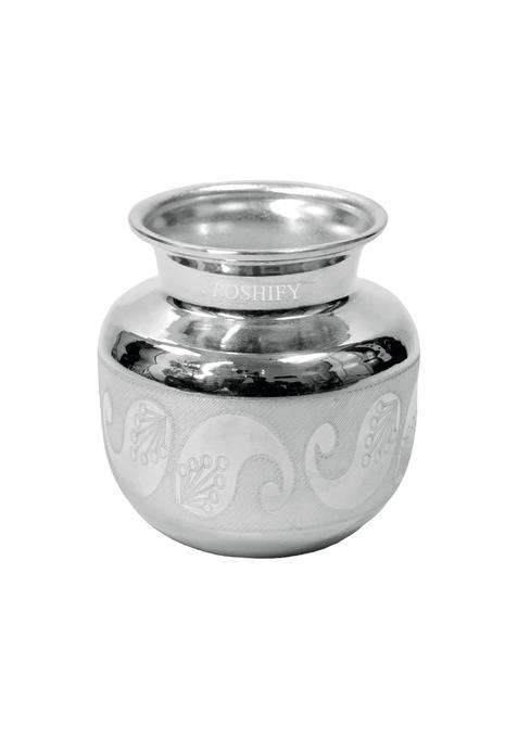 Poshify Exquisite German Silver Chombu Kalash Home Decor Meditation Yoga Indian Traditional Decor Silverware