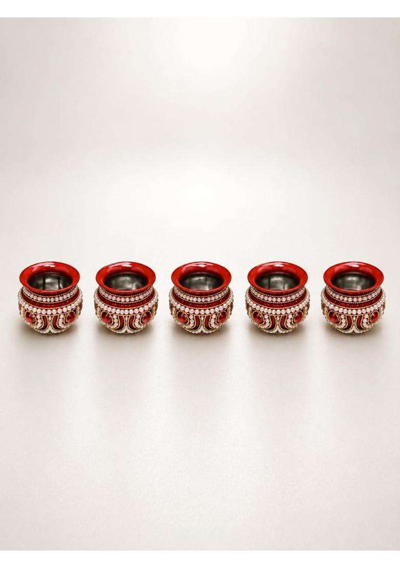Smita Creations Red Kalash Set for Pooja Utaran Kalash Set Set of 5 - Indya