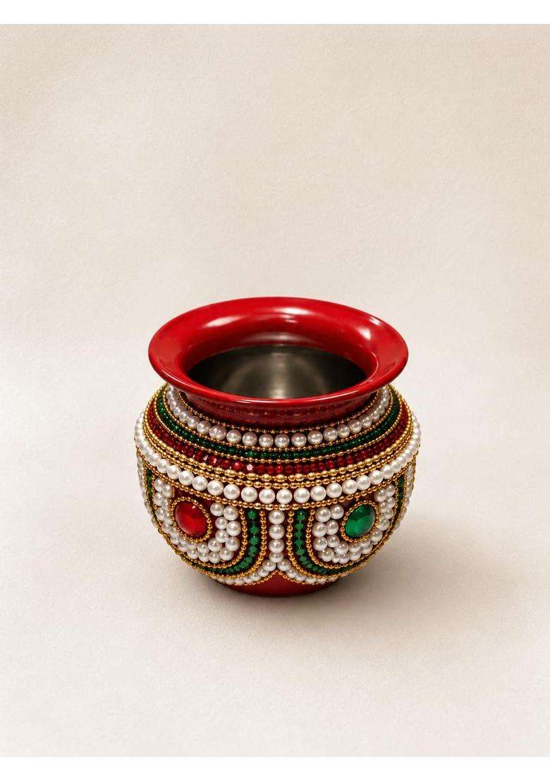 Smita Creations Red Kalash Set for Pooja Utaran Kalash Set Set of 5 - Indya