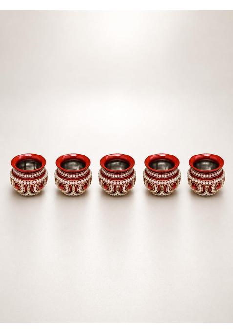 Smita Creations Red Kalash Set for Pooja Utaran Kalash Set Set of 5