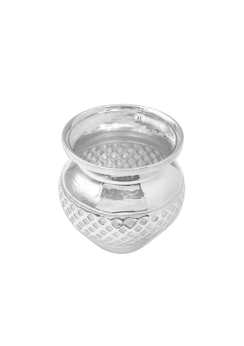 MAA Silver Pure Silver Nakshi Work Kalash Round Lota BIS Hallmarked Perfect for Gifting Home Office Puja Use - Indya