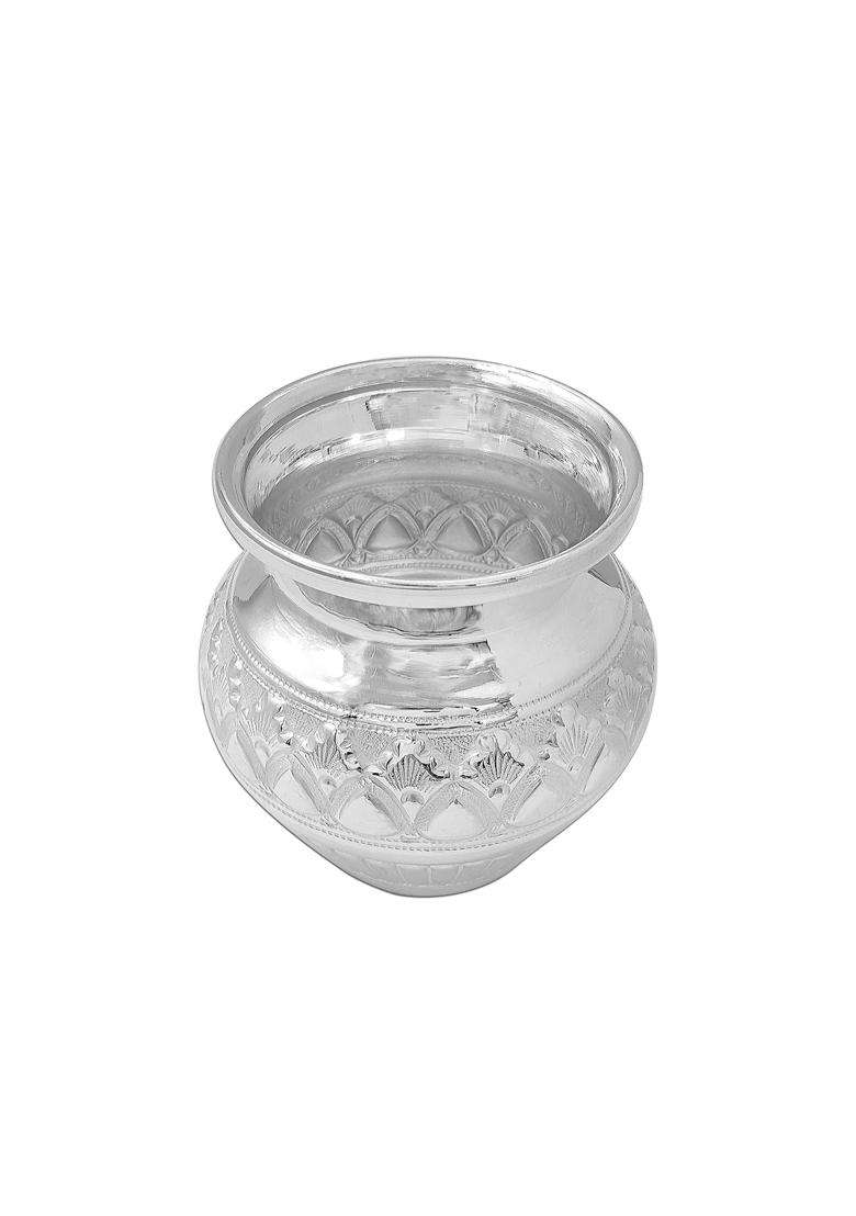 MAA Silver Pure Silver Nakshi Work Kalash Lota BIS Hallmarked Perfect for Gifting Home Office Puja Use - Indya
