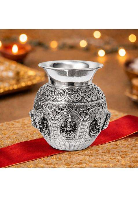 Handcrafted German Silver Ashtalakshmi Kalash Premium Indian Craftsmanship