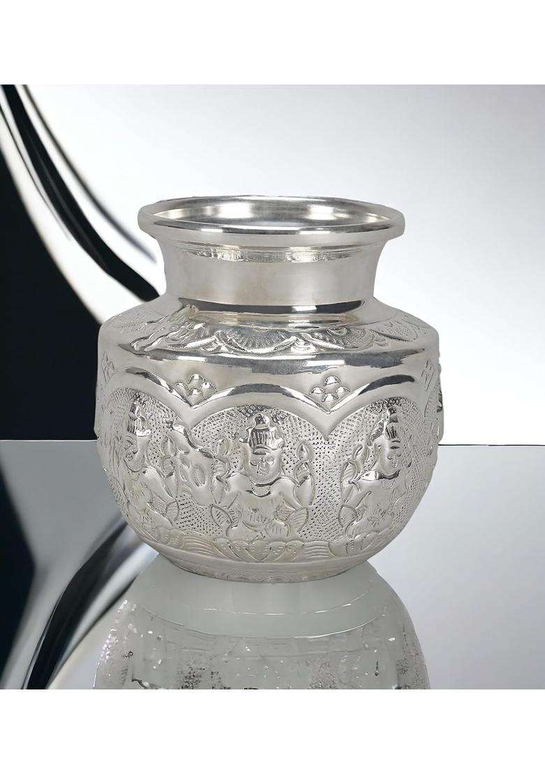 Sigaram German Silver Ashtalakshmi Kalash for Home Festival Decoration and Office Height 5 Inch Silver - Indya