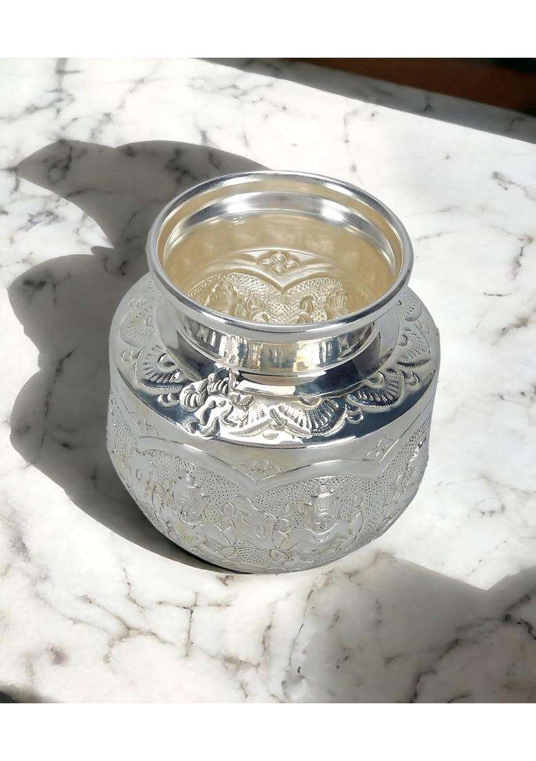Sigaram German Silver Ashtalakshmi Kalash for Home Festival Decoration and Office Height 5 Inch Silver - Indya