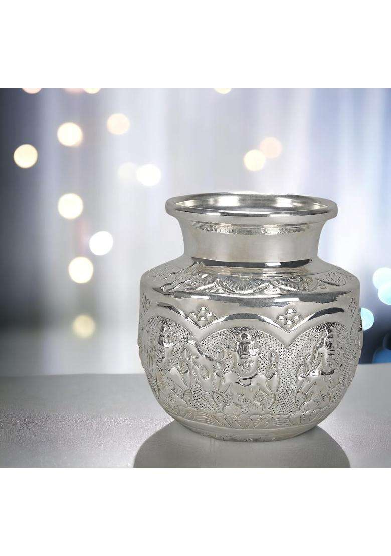 Sigaram German Silver Ashtalakshmi Kalash for Home Festival Decoration and Office Height 5 Inch Silver - Indya