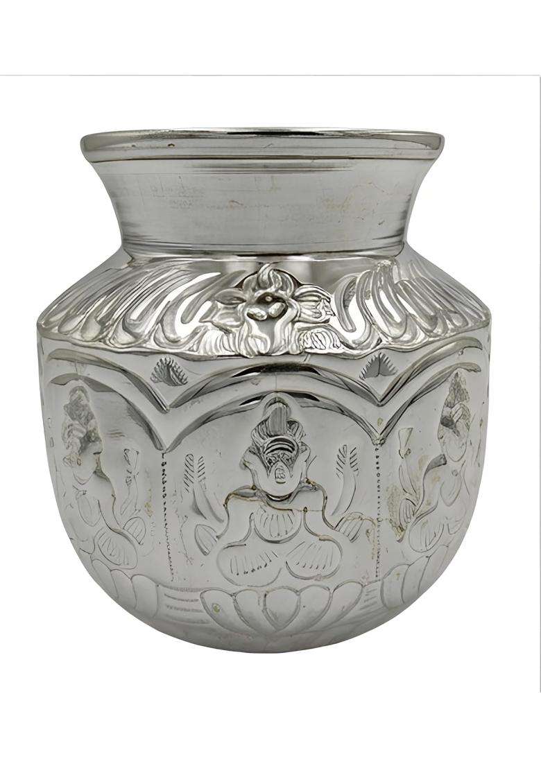 Bleaf German Silver Ashtalakshmi Kalash Large 10CM Dia X 13CM H 250G - Indya