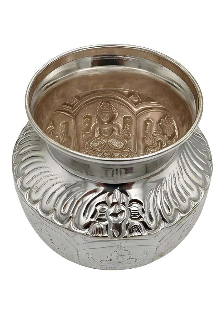 Bleaf German Silver Ashtalakshmi Kalash Large 10CM Dia X 13CM H 250G - Indya