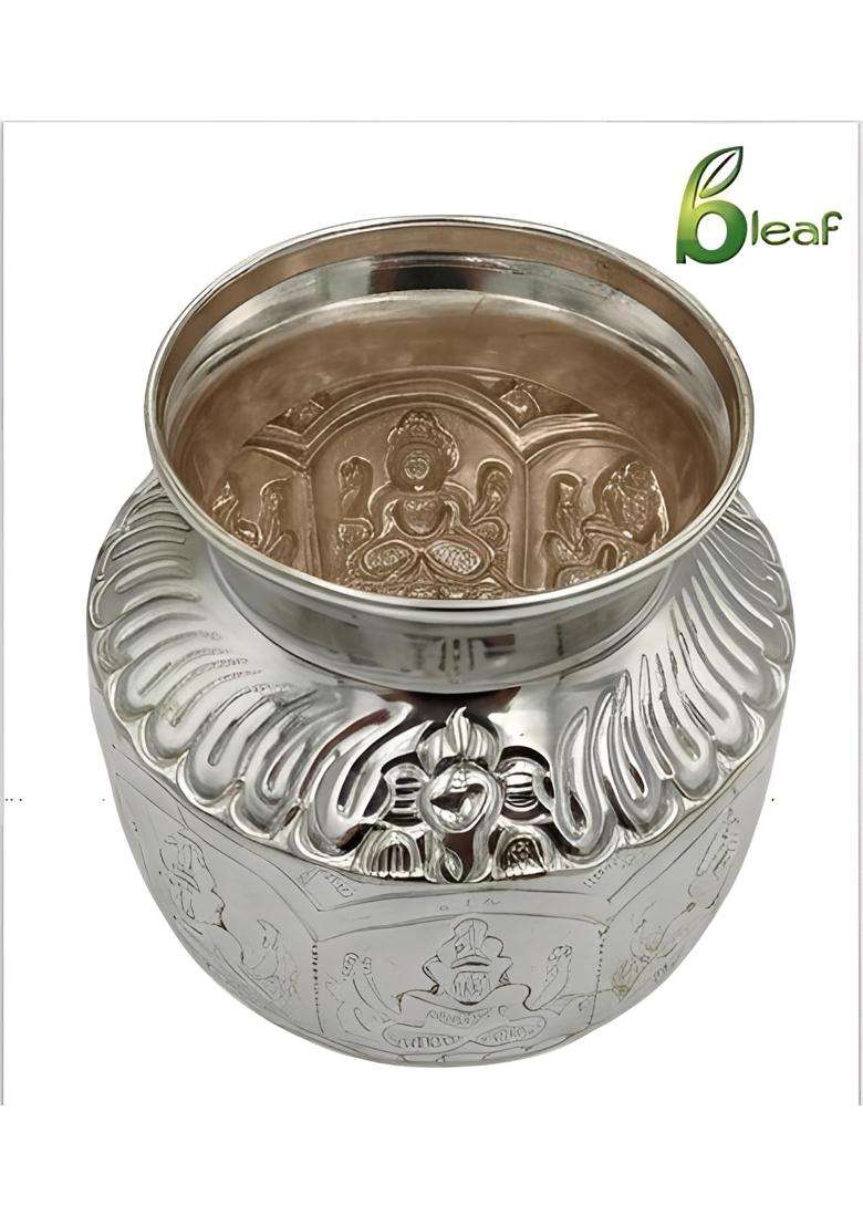 Bleaf German Silver Ashtalakshmi Kalash Large 10CM Dia X 13CM H 250G - Indya