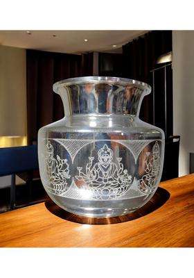 Sigaram Silver 5X5 Inch Asta Lakshmi Floral Design on Plain Kalash for Pooja Decor K4142