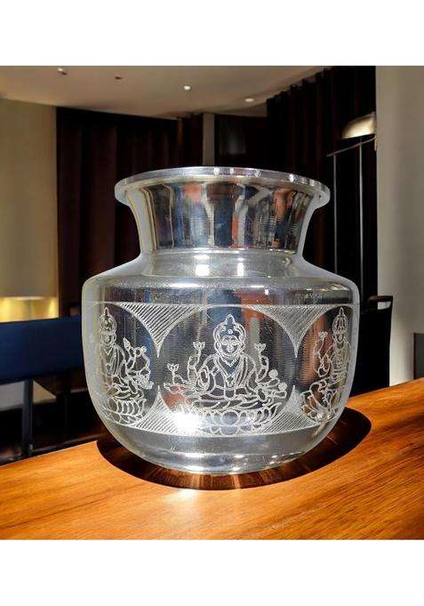 Sigaram Silver 5X5 Inch Asta Lakshmi Floral Design on Plain Kalash for Pooja Decor K4142