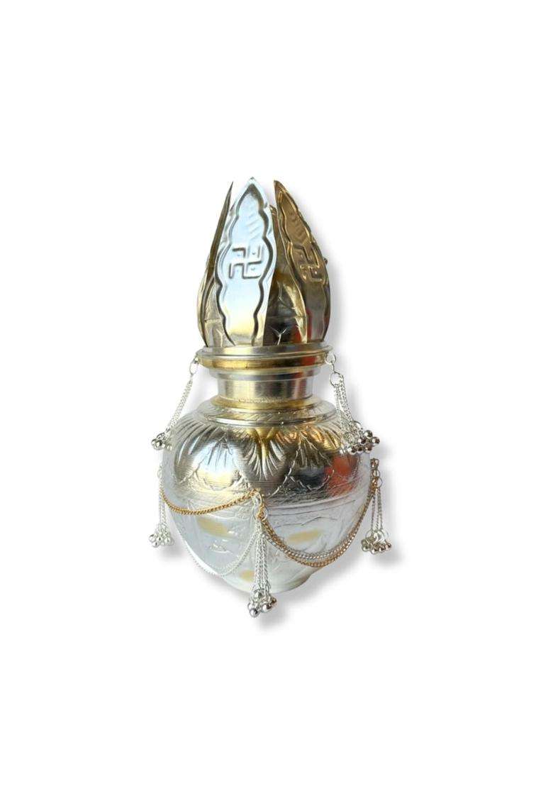 Haldi Mehendi Shaadi 500ML German Silver White Metal Kalash Nariyal Set - Indya
