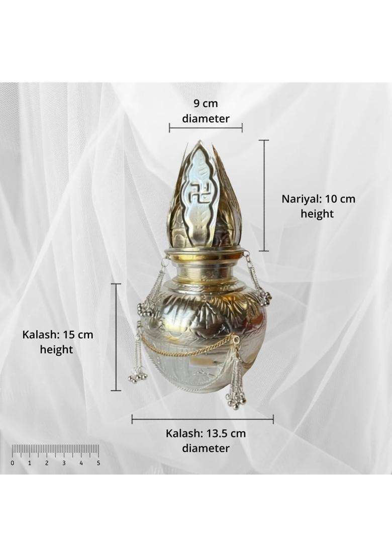Haldi Mehendi Shaadi 500ML German Silver White Metal Kalash Nariyal Set - Indya