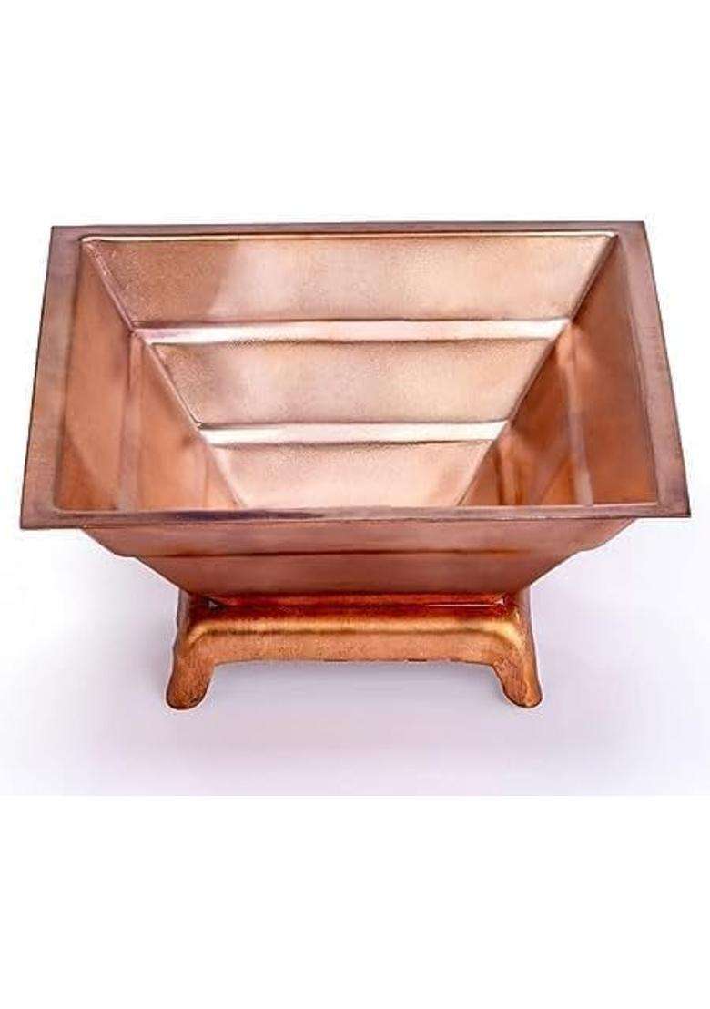 Copper Havan Kund with Iron Stand Set Including Panchpatra Achmani Plate for Hawan Samagri Puja Rituals - Indya