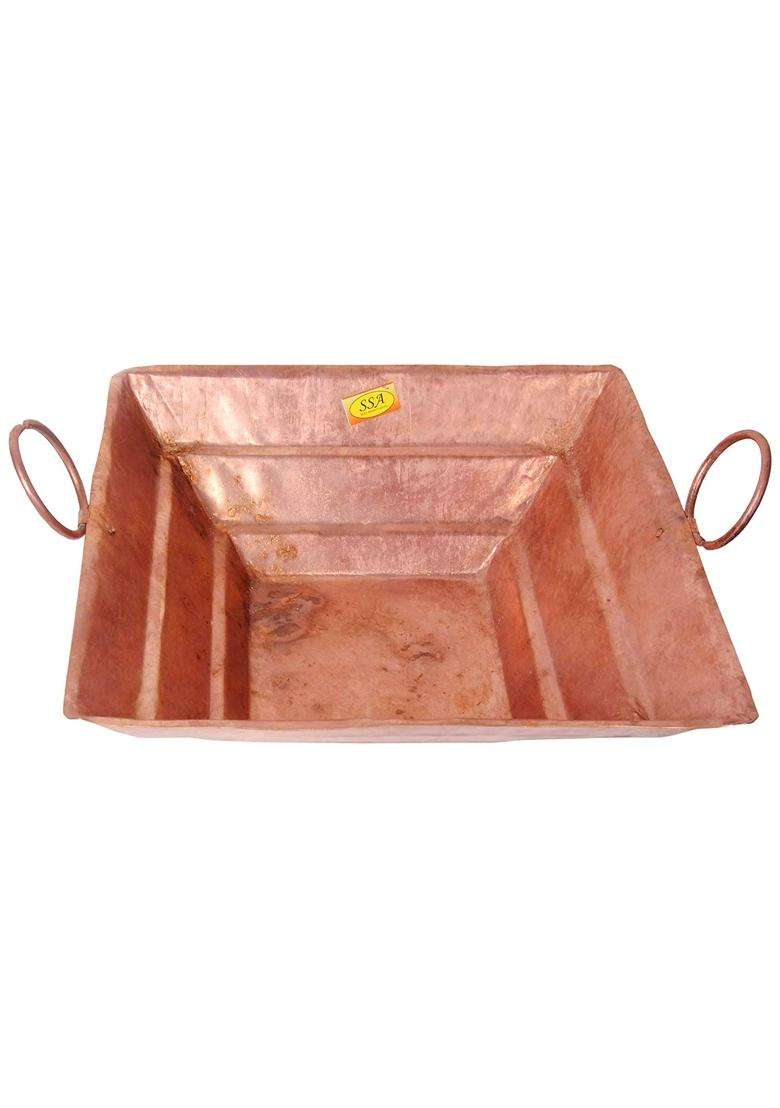 Shiv Shakti Arts Handmade Pure Copper 13 Point 7 Inch X 13 Point 7 Inch X 4 and Half Inch Hawan Kund for Home - Indya