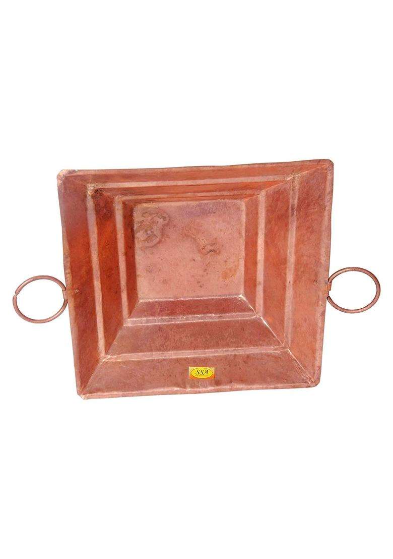 Shiv Shakti Arts Handmade Pure Copper 13 Point 7 Inch X 13 Point 7 Inch X 4 and Half Inch Hawan Kund for Home - Indya