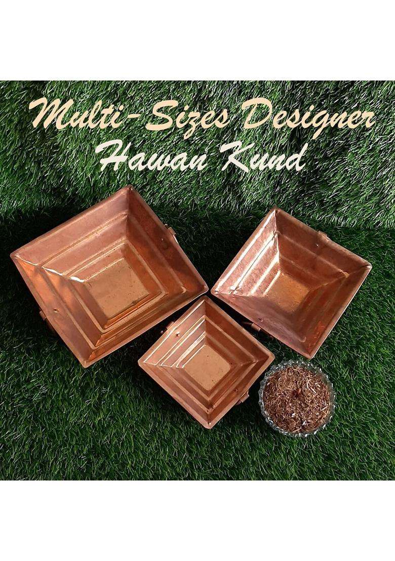 Shiv Shakti Arts Handmade Pure Copper 13 Point 7 Inch X 13 Point 7 Inch X 4 and Half Inch Hawan Kund for Home - Indya