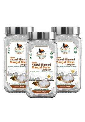 Kamdhenu Gauveda Lab Tested Natural Bhimseni Mangal Brass Camphor Pack of 3