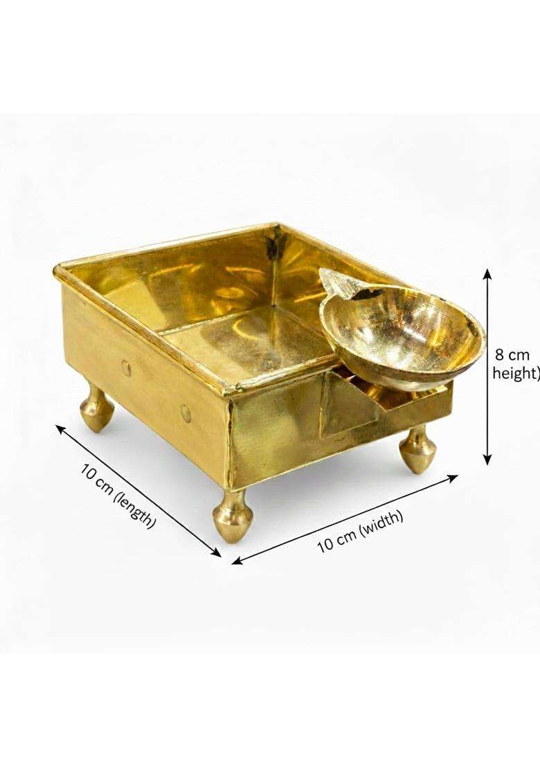 Bhaktirupam Gold Pure Brass Hawan Kund with Diya Stand 10CM - Indya