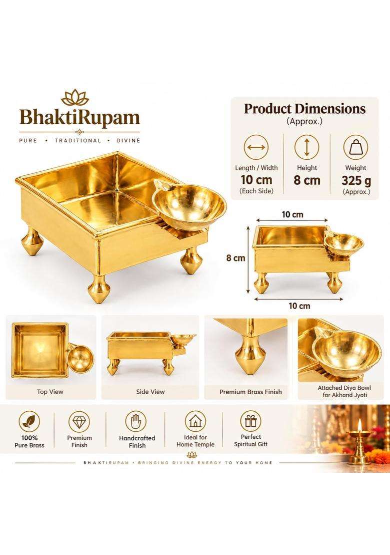 Bhaktirupam Gold Pure Brass Hawan Kund with Diya Stand 10CM - Indya