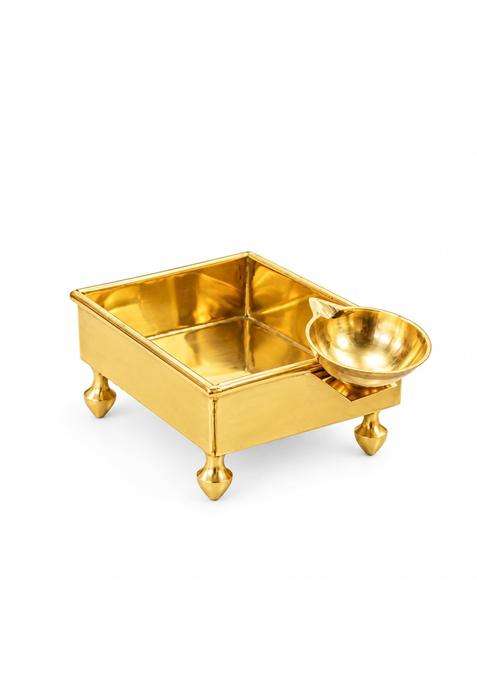 Bhaktirupam Gold Pure Brass Hawan Kund with Diya Stand 10CM