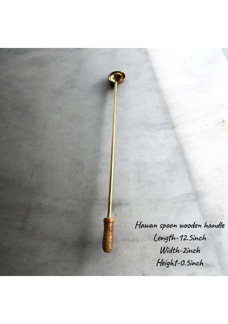 Brass Hawan Spoon with Wooden Handle Long Handle 12 Point 5Inch and 18 Point 5Inch Set of 2 - Indya