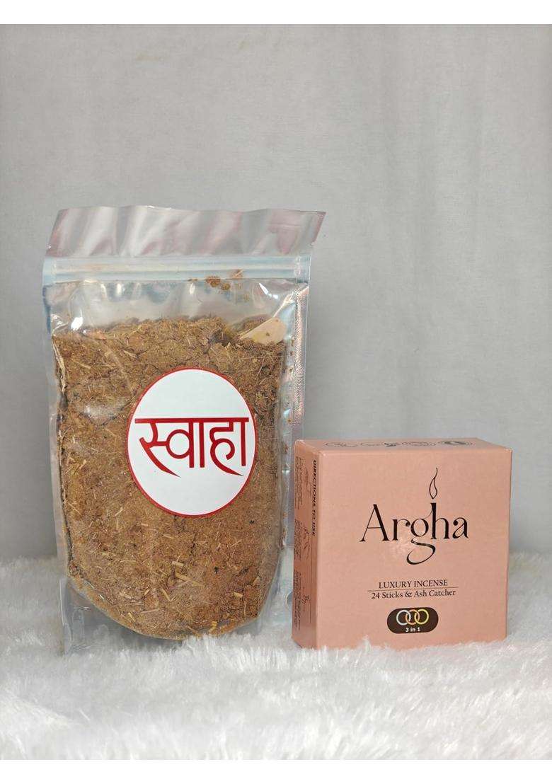 Gomeya Luxury Uphaar Pooja Box Argha Incense Cones Svaha Havan Samagri Abha Treeni Diyas Lavanya Triangle - Indya