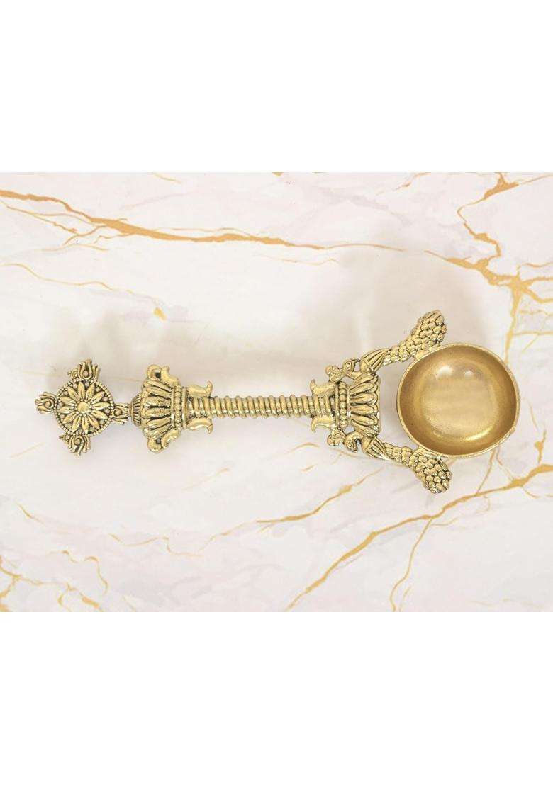 AONA Bronze Havan Spoon Achmani Patra Spoon Vishnu Chakra Top - Indya