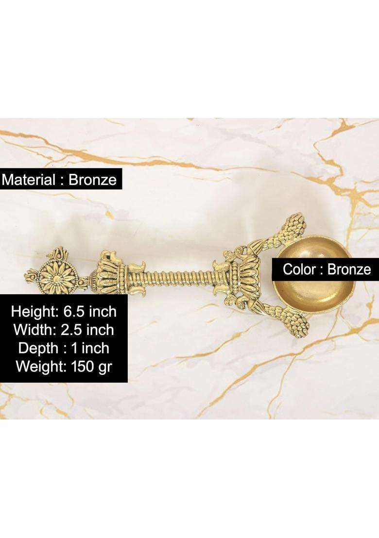 AONA Bronze Havan Spoon Achmani Patra Spoon Vishnu Chakra Top - Indya