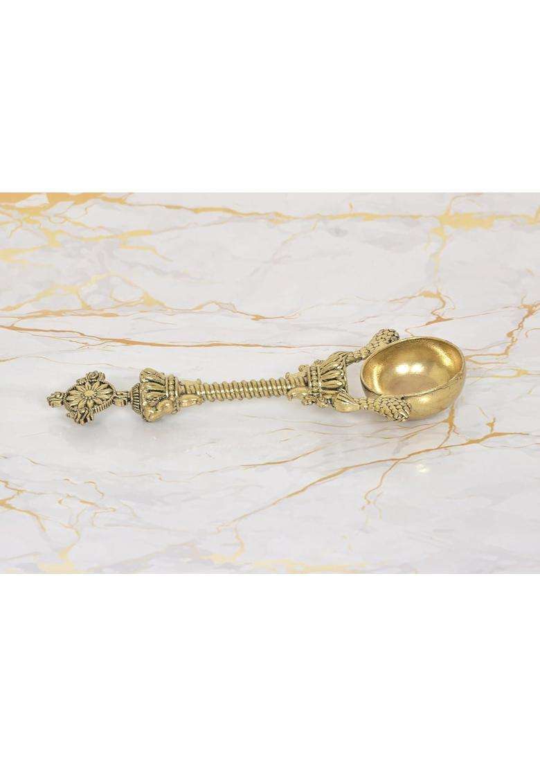 AONA Bronze Havan Spoon Achmani Patra Spoon Vishnu Chakra Top - Indya