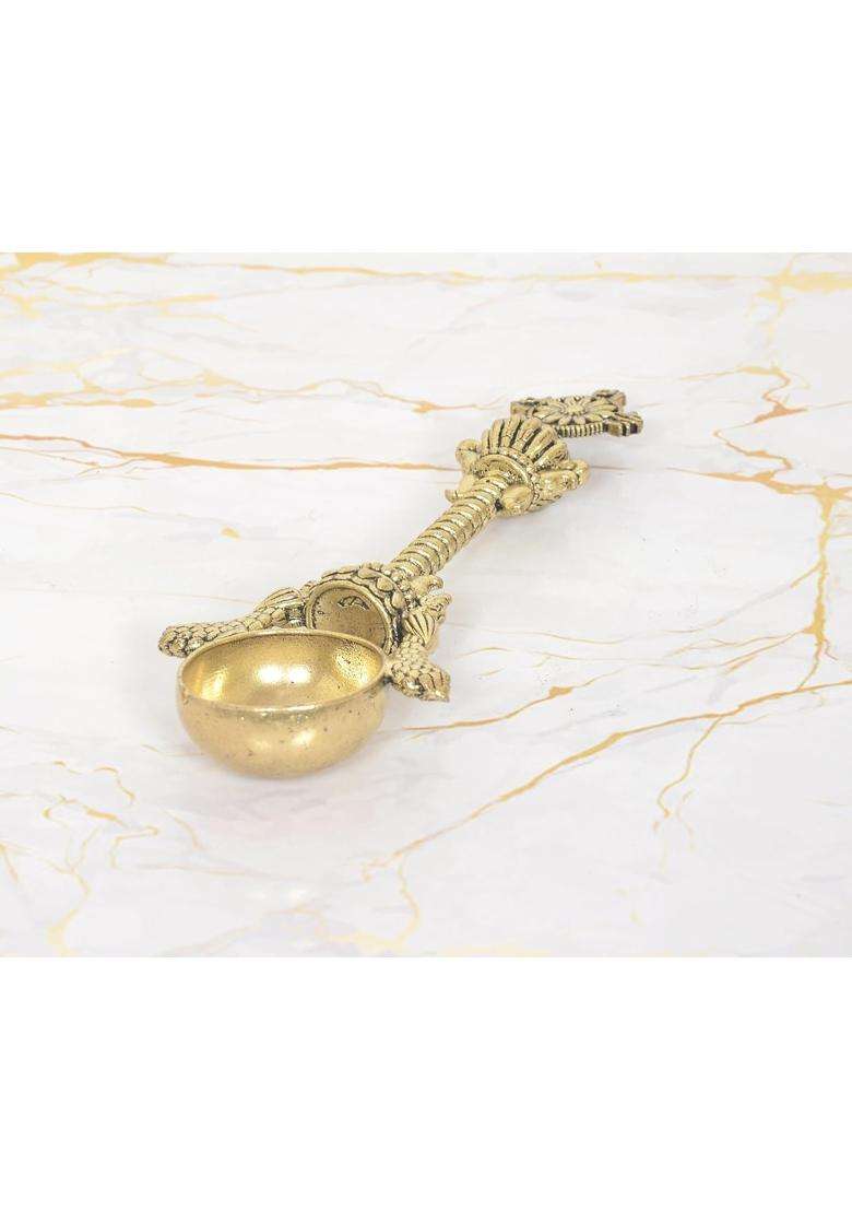 AONA Bronze Havan Spoon Achmani Patra Spoon Vishnu Chakra Top - Indya