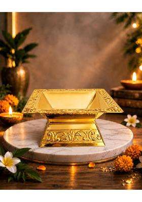 MOJO JOJO Gold with Brass Tong and Wick Stick Traditional Havan Kund for Puja Yagya Hawan and Vastu Rituals
