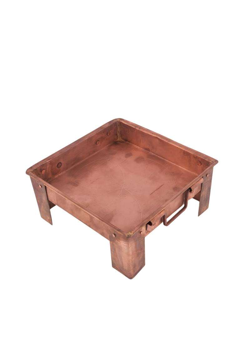 Brown Brass Finish Havan Kund for Puja and Yagna Traditional Square Hawan Kund with Handles - Indya