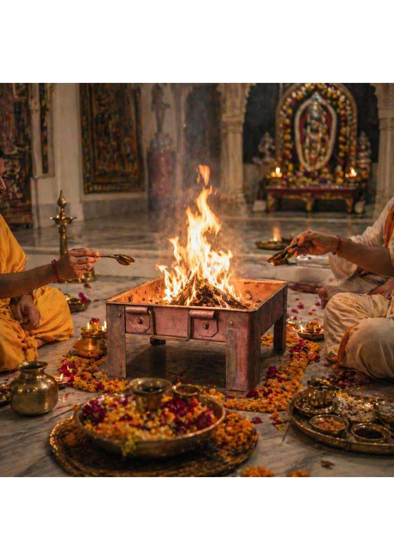 Brown Brass Finish Havan Kund for Puja and Yagna Traditional Square Hawan Kund with Handles - Indya